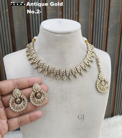 Antique Gold Necklace Set/ Antique gold Indian chinu Jewellery