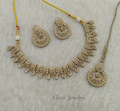 Antique Gold Necklace Set/ Antique gold Indian chinu Jewellery