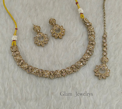 Antique Gold Necklace Set/ Antique gold Indian chinu Jewellery