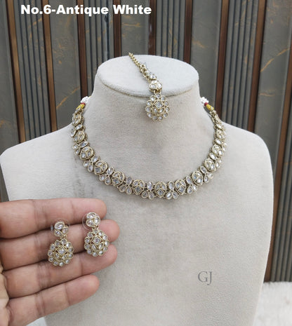 Antique White Necklace Set/ Antique gold Indian chinu Jewellery