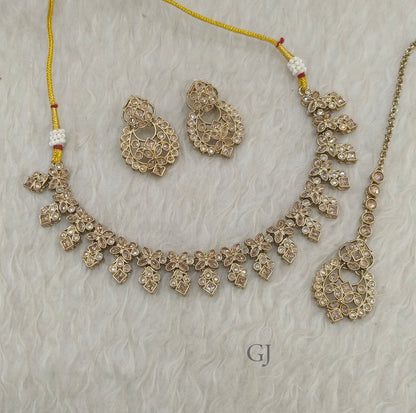Antique Gold Necklace Set/ Antique gold Indian chinu Jewellery