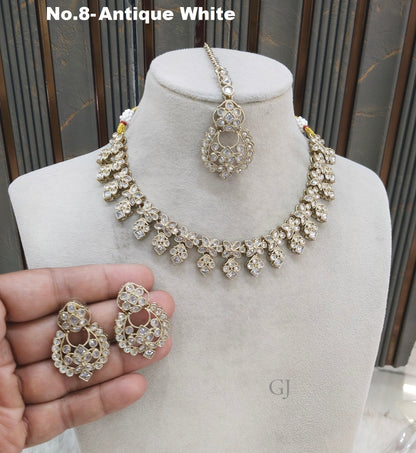 Antique White Necklace Set/ Antique gold Indian chinu Jewellery