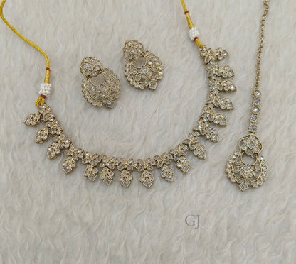 Antique White Necklace Set/ Antique gold Indian chinu Jewellery