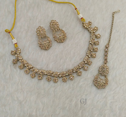 Antique Pink Necklace Set/ Antique gold Indian Eshani Jewellery