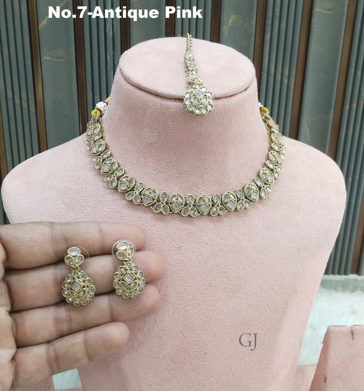 Antique Pink Necklace Set/ Antique gold Indian Eshani Jewellery