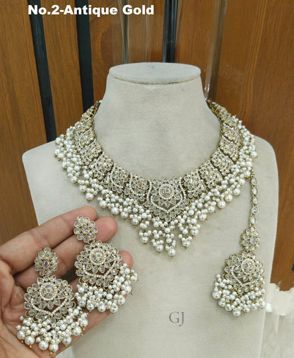 Antique White Necklace Set/ Antique gold Indian Sumit Jewellery