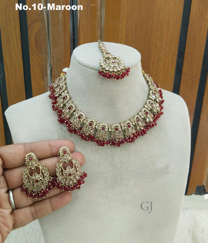 Antique Maroon Necklace Set/ Antique gold Indian Shuba Jewellery
