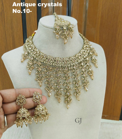 Antique Gold Necklace Set/ Antique gold Indian Eham Jewellery