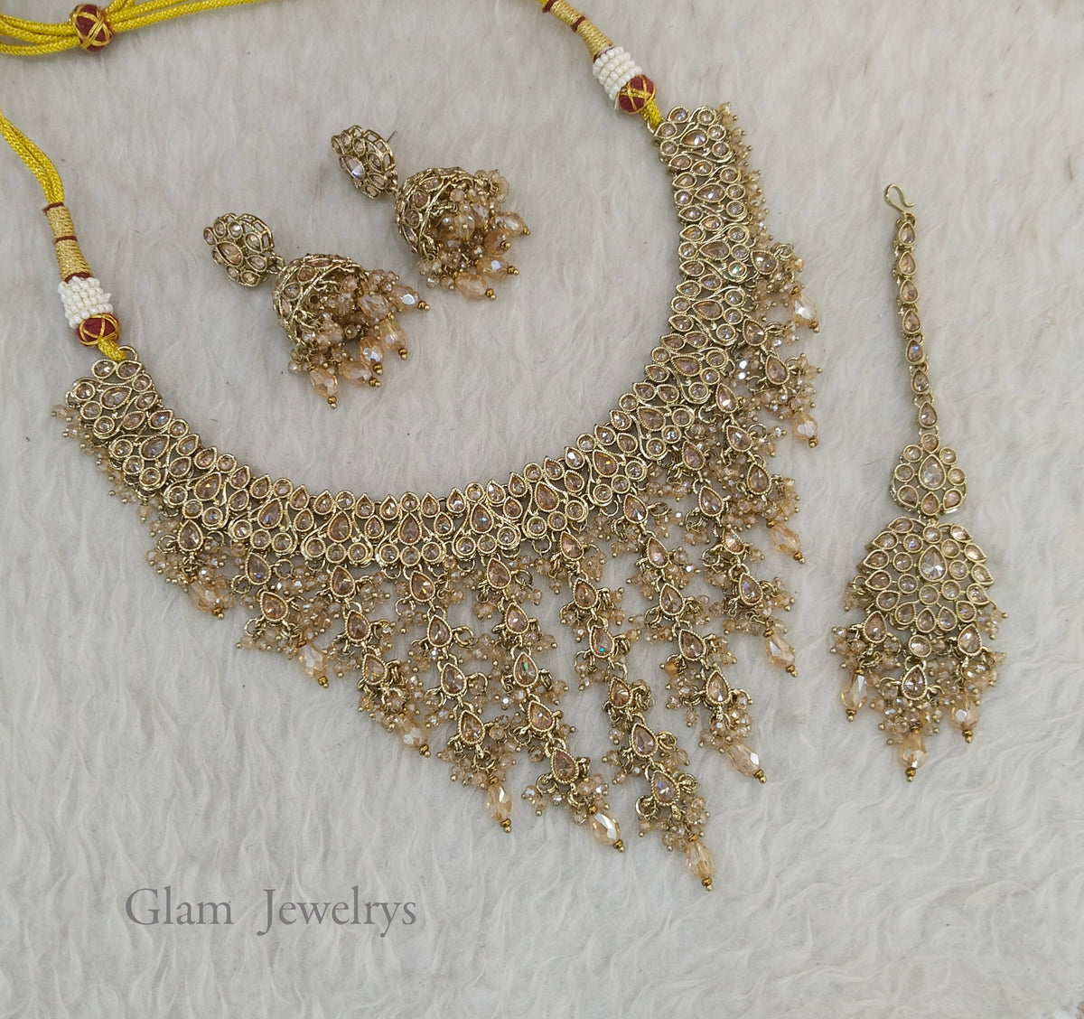 Antique Gold Necklace Set/ Antique gold Indian Eham Jewellery