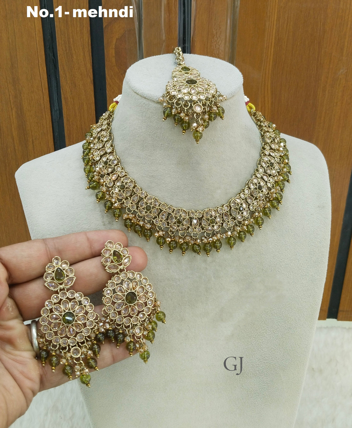 Antique Mehndi Necklace Set/ Antique gold Indian Gurjot Jewellery
