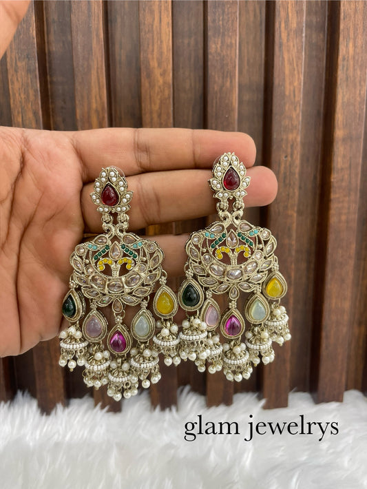 Multicolor Antique Gold Bollywood Indian Sarpunch Earrings