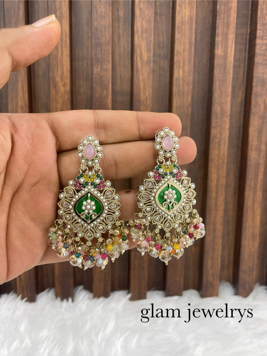 Multicolor Antique Gold Bollywood Indian Sarpunch Earrings
