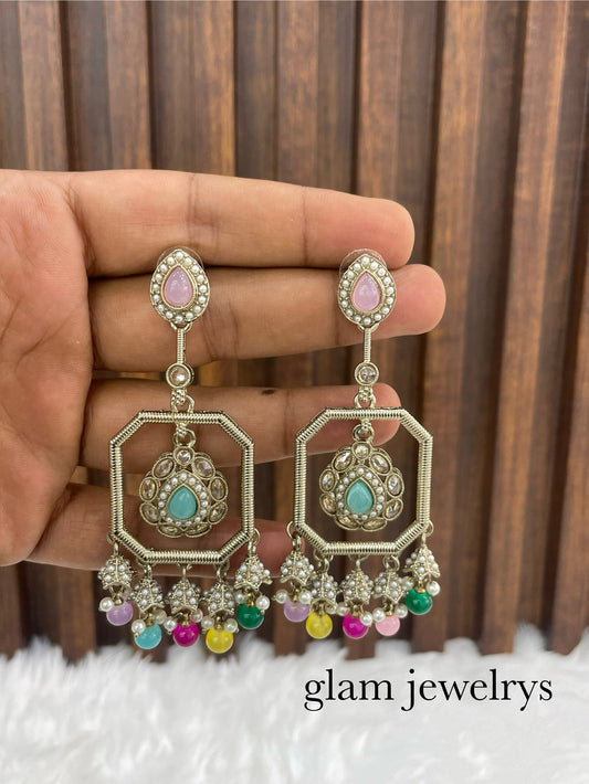 multicolor Gold Bollywood Indian Sarpunch Earrings