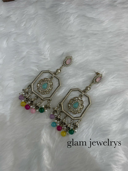 multicolor Gold Bollywood Indian Sarpunch Earrings