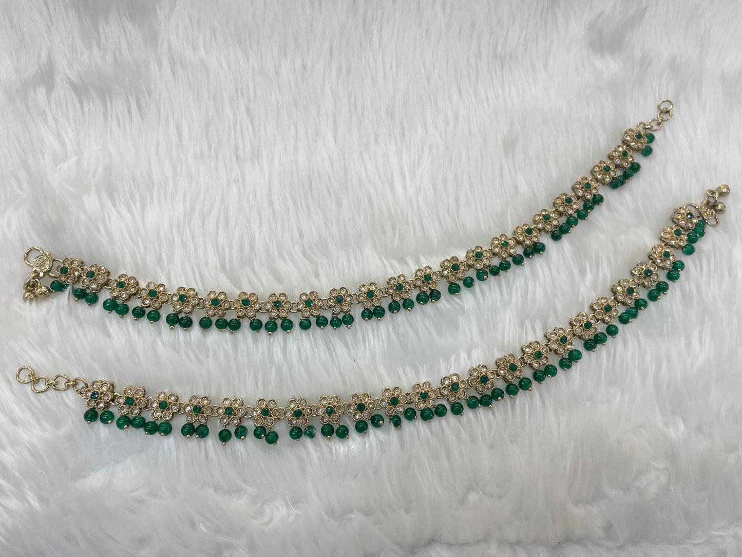 Green Antique Gold Anklets Jhanjar Payal Indian Jewellery