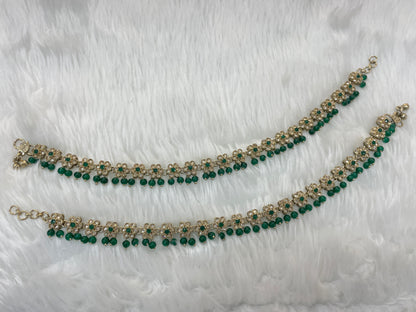 Green Antique Gold Anklets Jhanjar Payal Indian Jewellery