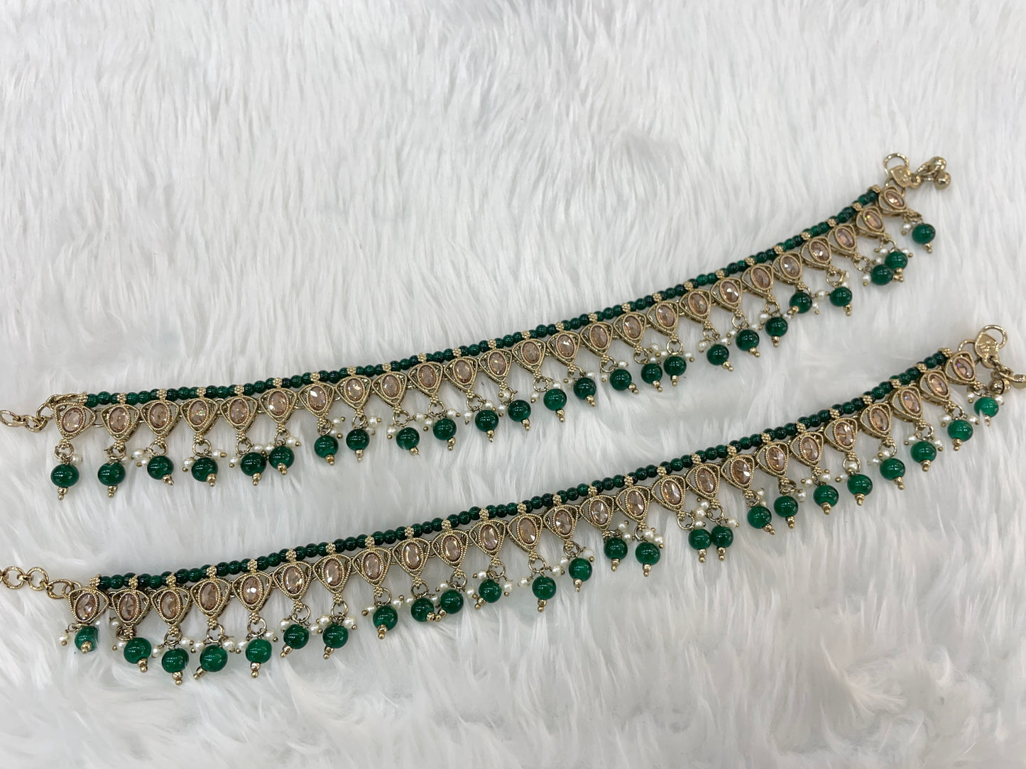 Green Antique Gold Anklets Jhanjar Payal Indian Jewellery (Copy)