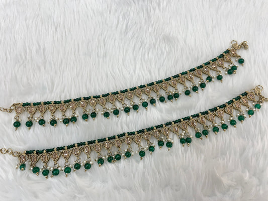 Green Antique Gold Anklets Jhanjar Payal Indian Jewellery (Copy)