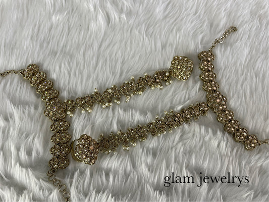 Indian Hand Bracelets Antique Gold  Bridal pair Finger ring Panja Jewellery