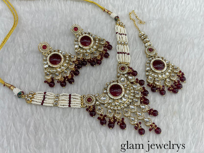 Maroon kundan Choker Indian jewellery Rinki sets