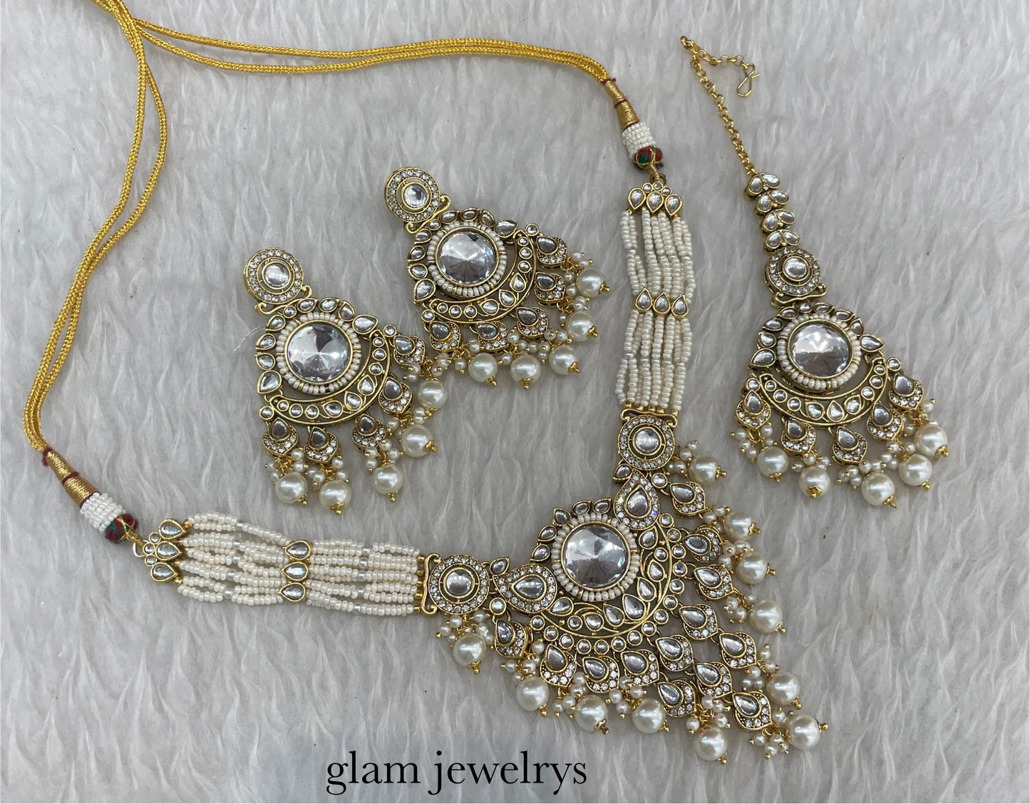 Gold white kundan Choker Indian jewellery Rinki sets
