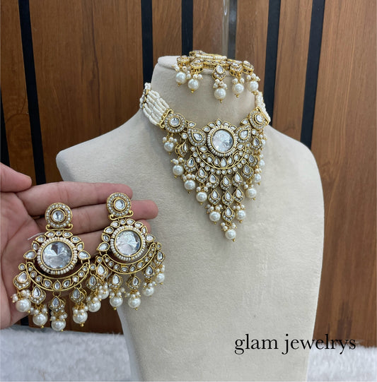 Gold white kundan Choker Indian jewellery Rinki sets