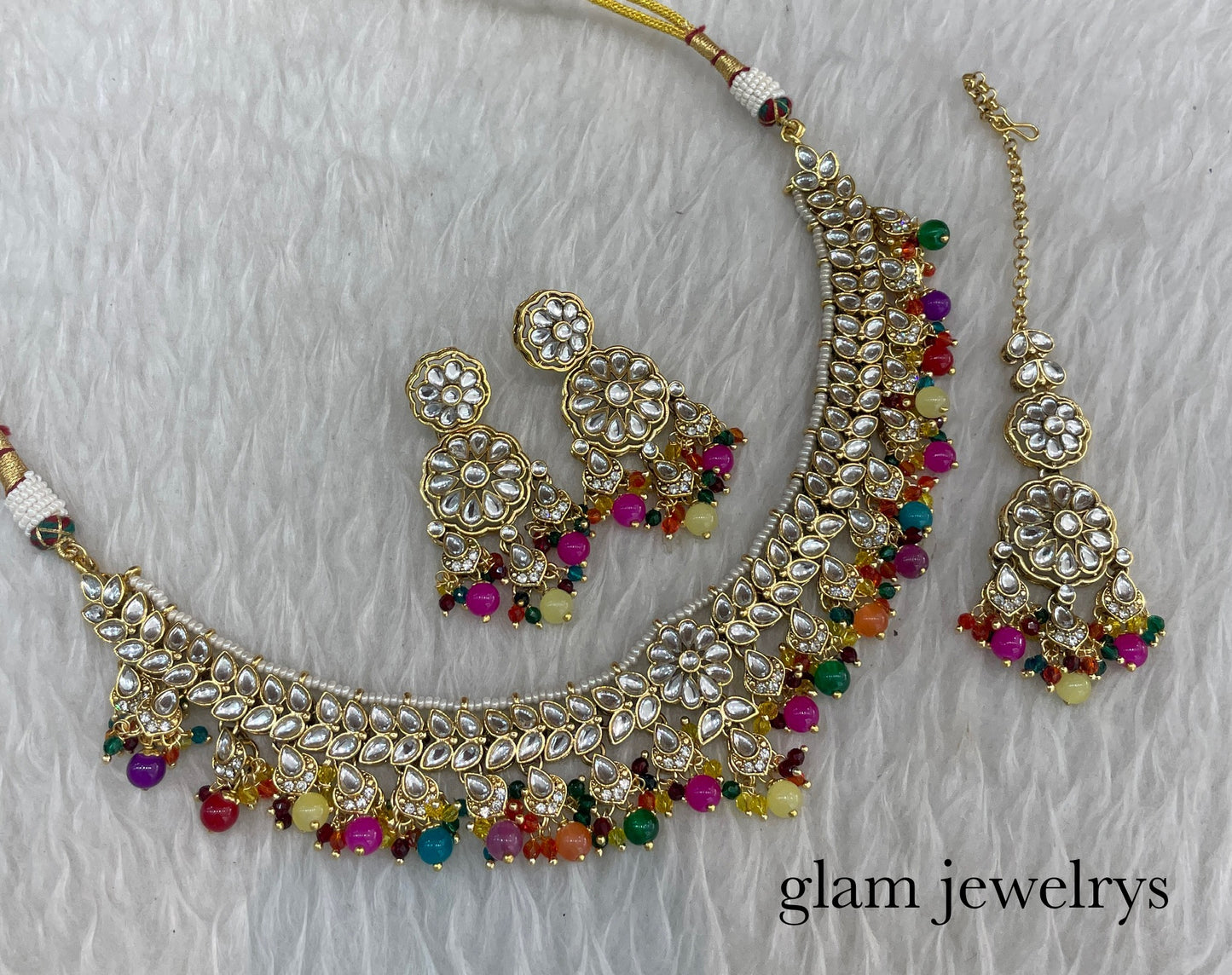 Multi Colour  Kundan necklace Set/ kundan Indian jewelry kundan Deepi sets