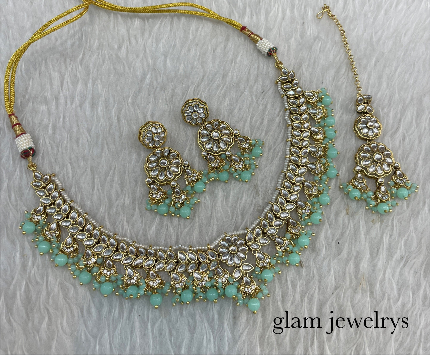 Mint Kundan necklace Set/ kundan Indian jewelry kundan Deepi sets