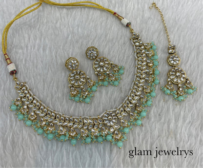 Mint Kundan necklace Set/ kundan Indian jewelry kundan Deepi sets