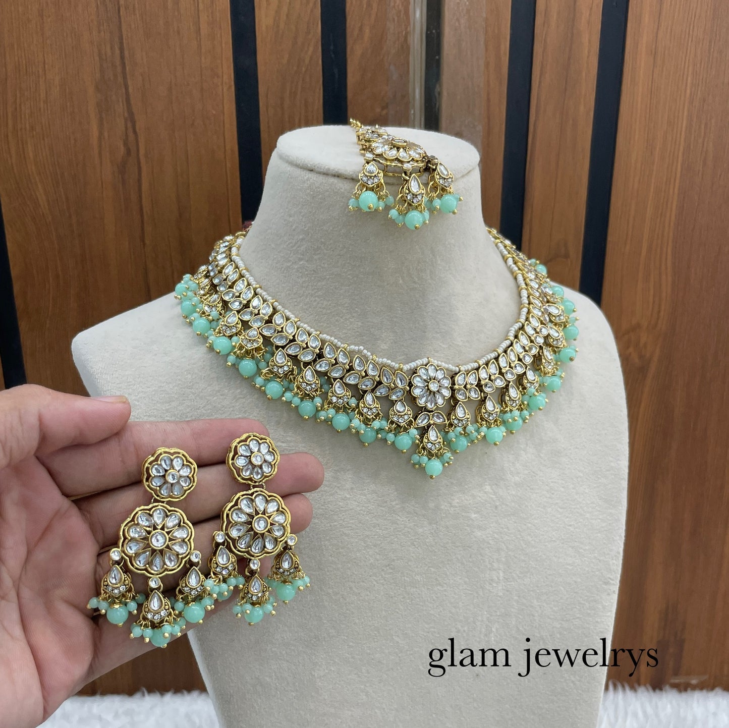 Mint Kundan necklace Set/ kundan Indian jewelry kundan Deepi sets