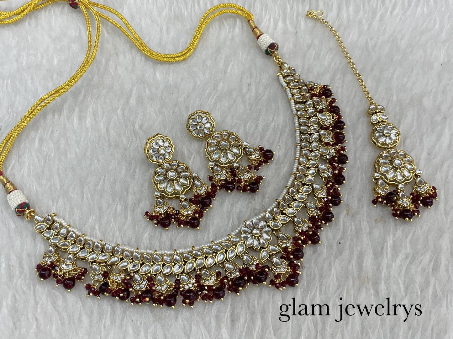 Maroon Kundan necklace Set/ kundan Indian jewelry kundan Deepi sets