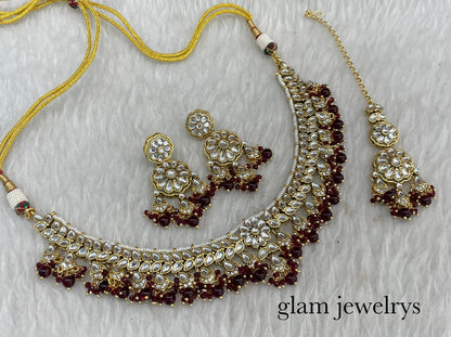 Maroon Kundan necklace Set/ kundan Indian jewelry kundan Deepi sets