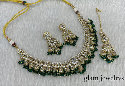 Green Kundan necklace Set/ kundan Indian jewelry kundan Deepi sets