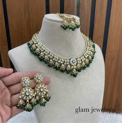 Green Kundan necklace Set/ kundan Indian jewelry kundan Deepi sets