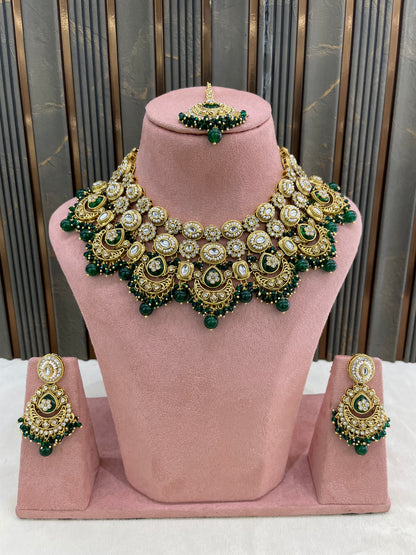 Gold Green Kundan necklace Set/ kundan Indian jewellery kundan Manjot sets