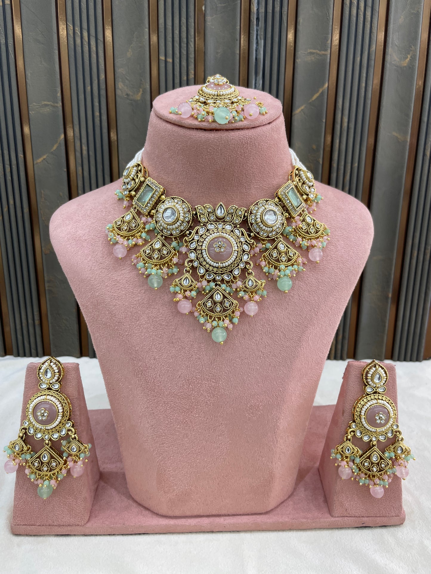 Gold Mint Pink Kundan necklace Set/ kundan Indian jewellery kundan Sehaj sets