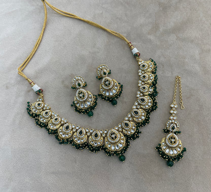 Gold Green Kundan necklace Set/ kundan Indian jewellery kundan Ekan sets