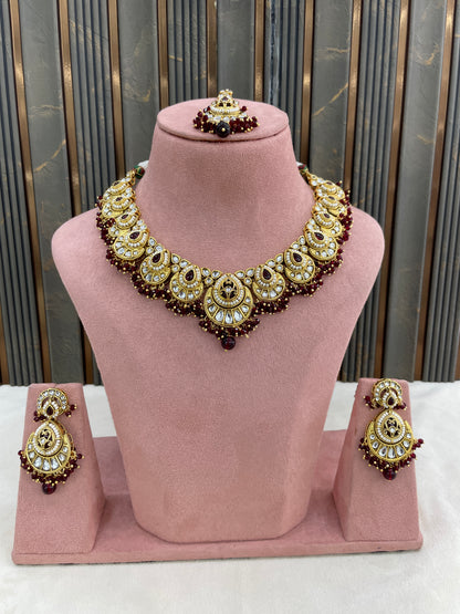 Gold Maroon Kundan necklace Set/ kundan Indian jewellery kundan Ekan sets