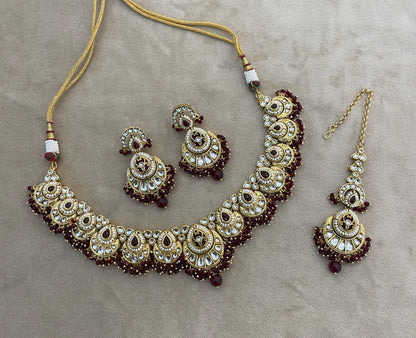 Gold Maroon Kundan necklace Set/ kundan Indian jewellery kundan Ekan sets