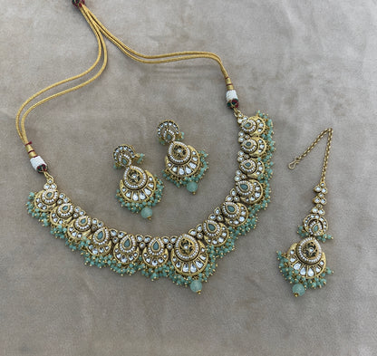 Gold Mint Kundan necklace Set/ kundan Indian jewellery kundan Ekan sets