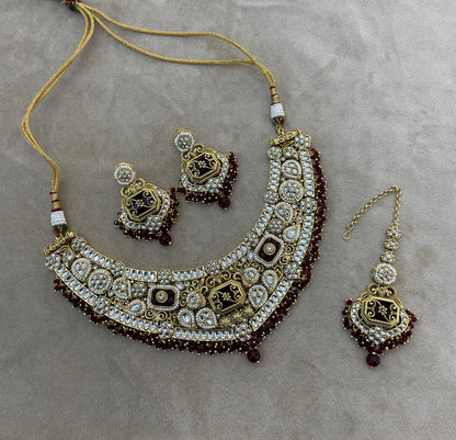 Gold Maroon Kundan necklace Set/ kundan Indian jewellery kundan Khushi sets