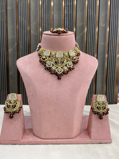 Maroon Kundan necklace Set/ kundan Indian jewellery kundan Dhriti sets