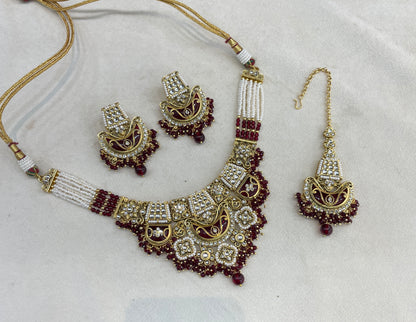 Maroon Kundan necklace Set/ kundan Indian jewellery kundan Dhriti sets