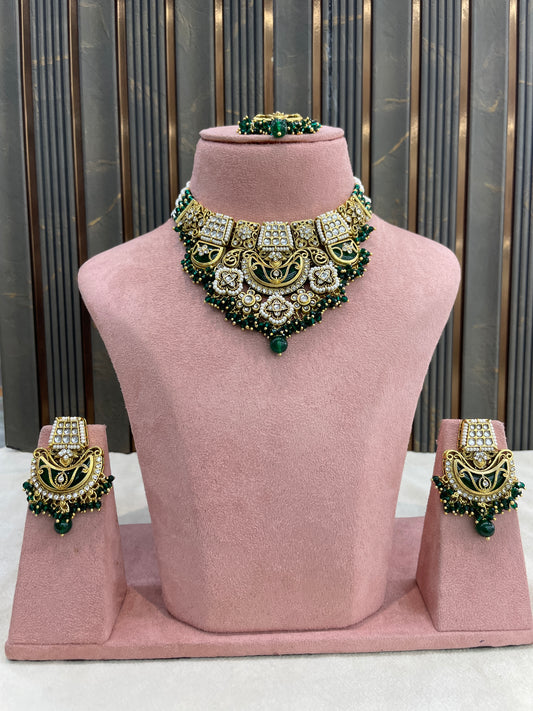 Green Kundan necklace Set/ kundan Indian jewellery kundan Dhriti sets