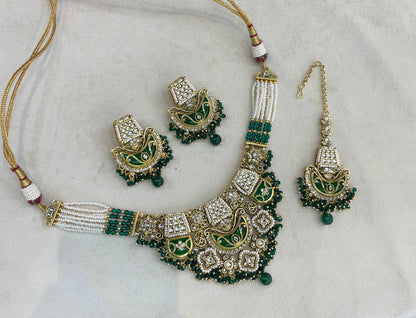 Green Kundan necklace Set/ kundan Indian jewellery kundan Dhriti sets