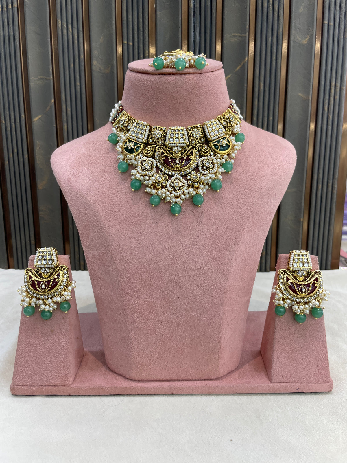 Ruby Sage Green Kundan necklace Set/ kundan Indian jewellery kundan Dhriti sets