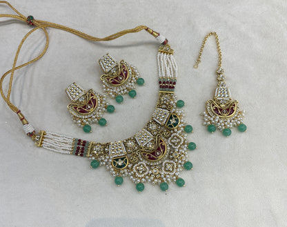Ruby Sage Green Kundan necklace Set/ kundan Indian jewellery kundan Dhriti sets