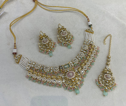 Mint Pink Kundan necklace Set/ kundan Indian jewellery kundan Ruhani sets