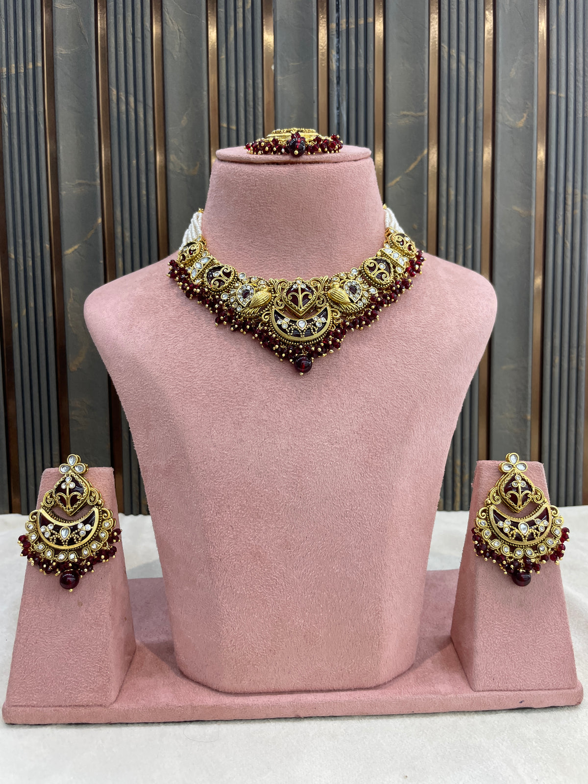 Maroon Kundan necklace Set/ kundan Indian jewellery kundan Navya sets