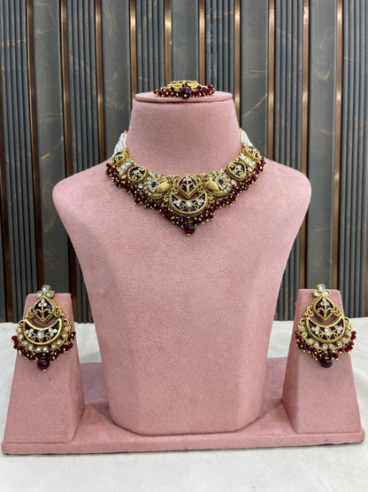Maroon Kundan necklace Set/ kundan Indian jewellery kundan Navya sets